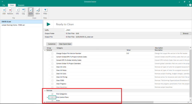 Remove P6 Risk, Risktype Data and Risk Categories from XER Files