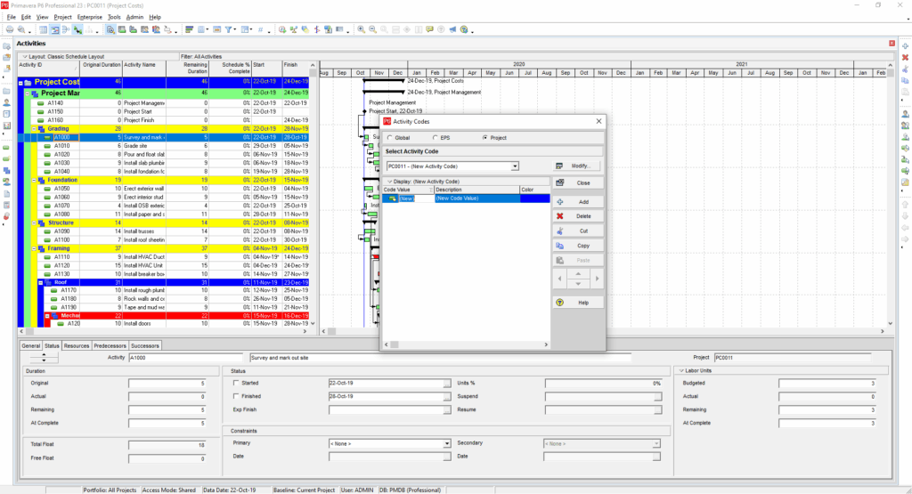 Modify Project Activity Code in P6